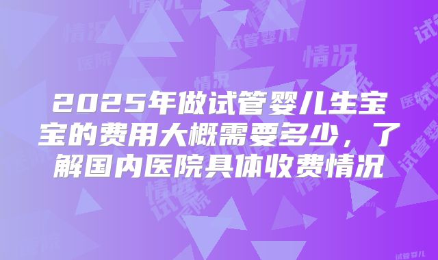 2025年做试管婴儿生宝宝的费用大概需要多少，了解国内医院具体收费情况