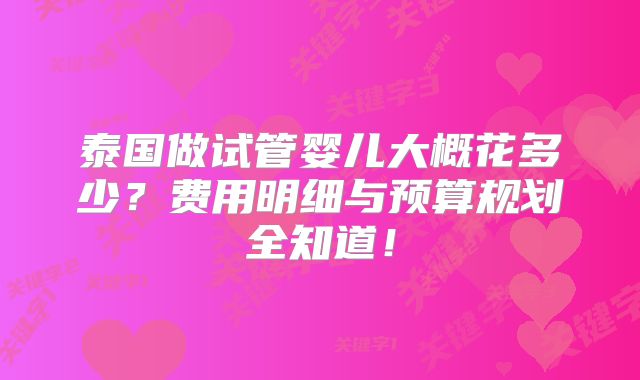 泰国做试管婴儿大概花多少？费用明细与预算规划全知道！