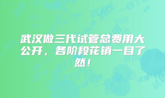 武汉做三代试管总费用大公开，各阶段花销一目了然！