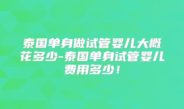 泰国单身做试管婴儿大概花多少-泰国单身试管婴儿费用多少!