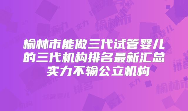 榆林市能做三代试管婴儿的三代机构排名最新汇总 实力不输公立机构