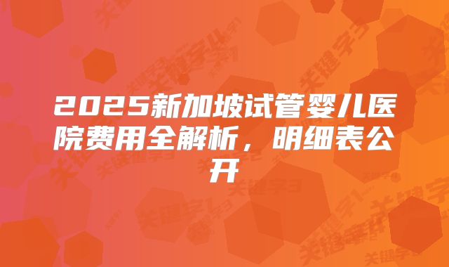 2025新加坡试管婴儿医院费用全解析，明细表公开