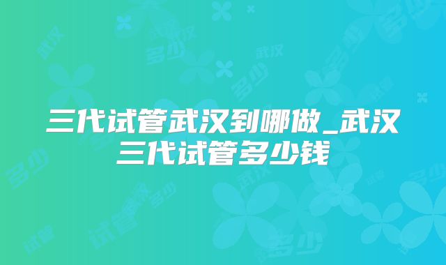 三代试管武汉到哪做_武汉三代试管多少钱
