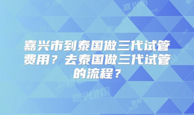 嘉兴市到泰国做三代试管费用?去泰国做三代试管的流程?