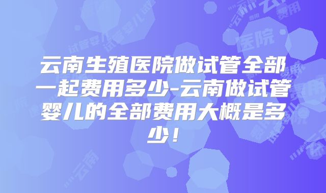云南生殖医院做试管全部一起费用多少-云南做试管婴儿的全部费用大概是多少!