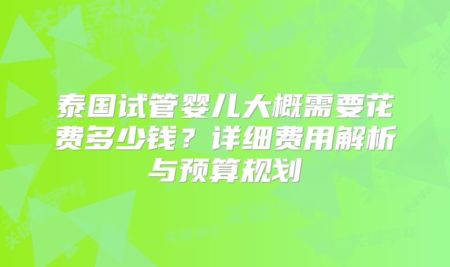 泰国试管婴儿大概需要花费多少钱？详细费用解析与预算规划
