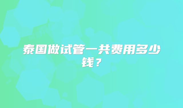 泰国做试管一共费用多少钱？