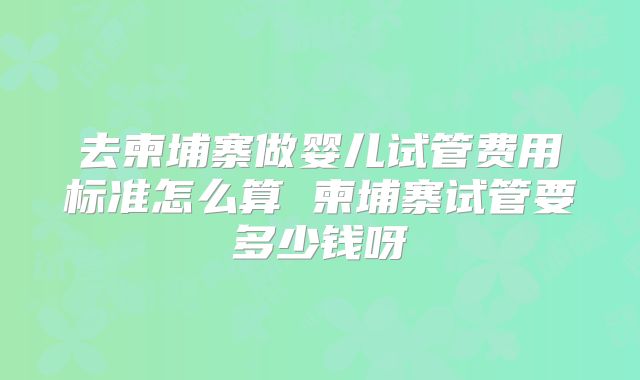 去柬埔寨做婴儿试管费用标准怎么算 柬埔寨试管要多少钱呀