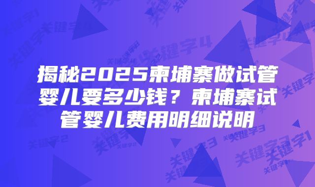 揭秘2025柬埔寨做试管婴儿要多少钱？柬埔寨试管婴儿费用明细说明