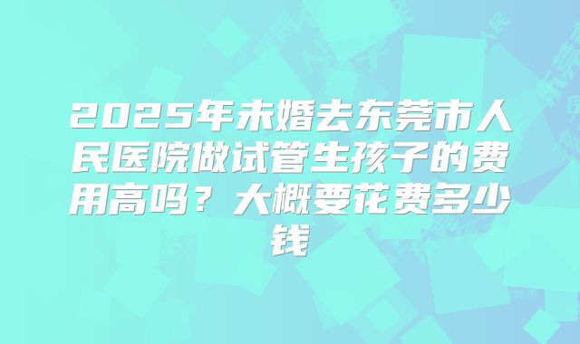 2025年未婚去东莞市人民医院做试管生孩子的费用高吗?大概要花费多少钱