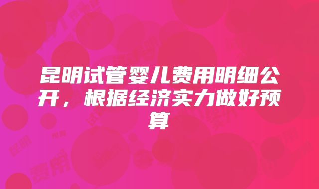 昆明试管婴儿费用明细公开,根据经济实力做好预算