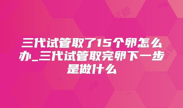 三代试管取了15个卵怎么办_三代试管取完卵下一步是做什么