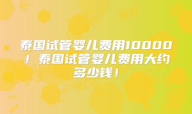 泰国试管婴儿费用10000!泰国试管婴儿费用大约多少钱!