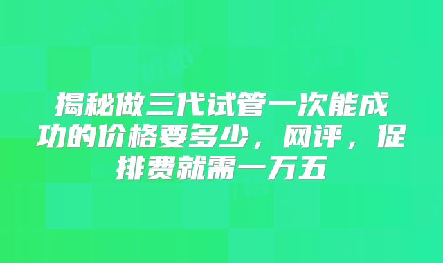 揭秘做三代试管一次能成功的价格要多少，网评，促排费就需一万五
