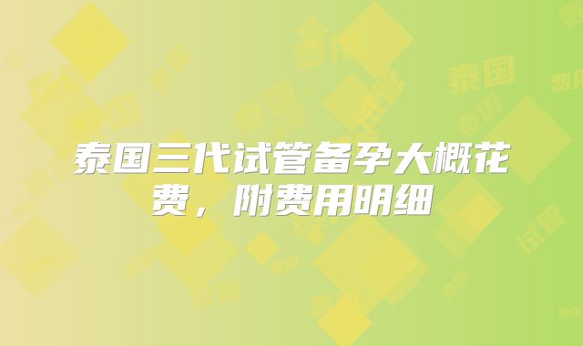 泰国三代试管备孕大概花费,附费用明细