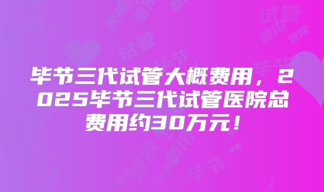 毕节三代试管大概费用,2025毕节三代试管医院总费用约30万元!