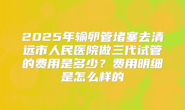 2025年输卵管堵塞去清远市人民医院做三代试管的费用是多少？费用明细是怎么样的