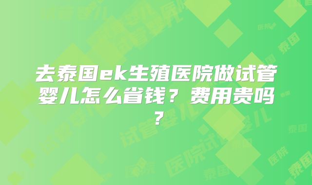 去泰国ek生殖医院做试管婴儿怎么省钱？费用贵吗？