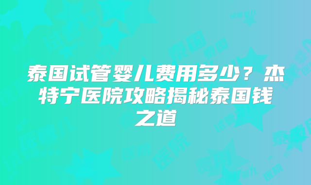 泰国试管婴儿费用多少？杰特宁医院攻略揭秘泰国钱之道