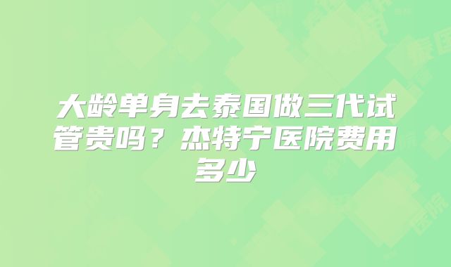 大龄单身去泰国做三代试管贵吗？杰特宁医院费用多少