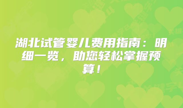 湖北试管婴儿费用指南:明细一览,助您轻松掌握预算!