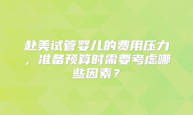 赴美试管婴儿的费用压力,准备预算时需要考虑哪些因素?