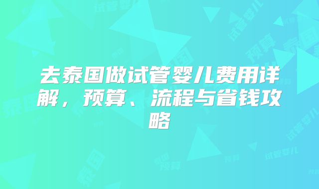 去泰国做试管婴儿费用详解，预算、流程与省钱攻略