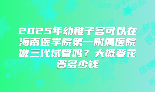 2025年幼稚子宫可以在海南医学院第一附属医院做三代试管吗？大概要花费多少钱