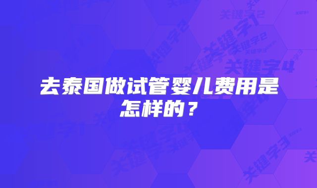 去泰国做试管婴儿费用是怎样的？