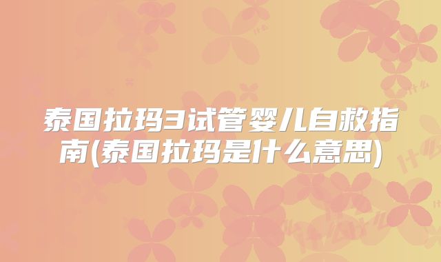泰国拉玛3试管婴儿自救指南(泰国拉玛是什么意思)