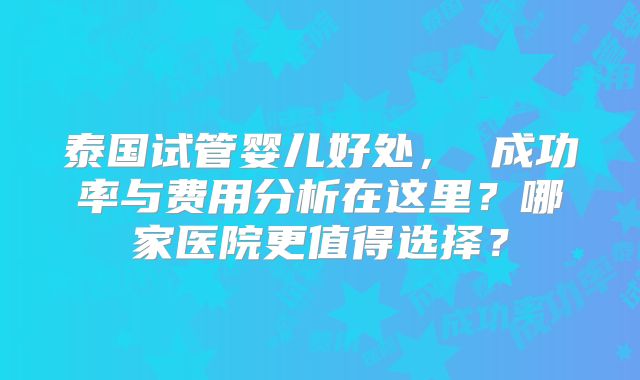 泰国试管婴儿好处， 成功率与费用分析在这里？哪家医院更值得选择？