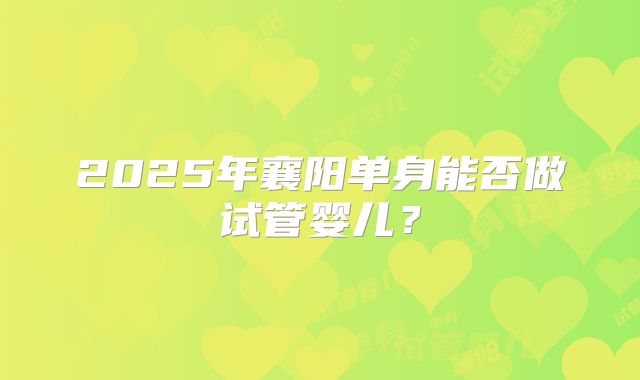 2025年襄阳单身能否做试管婴儿?