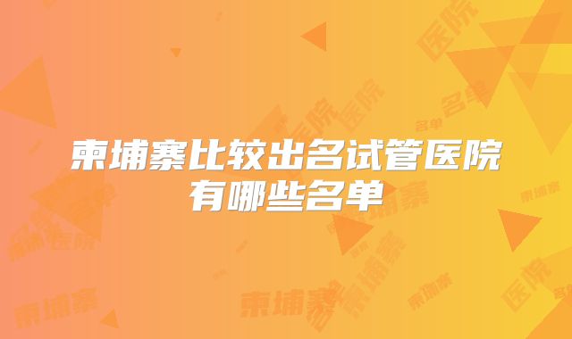柬埔寨比较出名试管医院有哪些名单