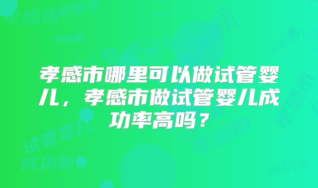 孝感市哪里可以做试管婴儿,孝感市做试管婴儿成功率高吗?