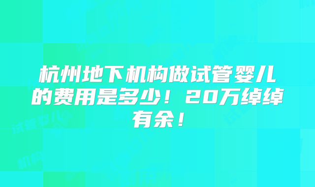 杭州地下机构做试管婴儿的费用是多少！20万绰绰有余！