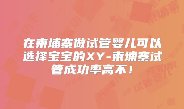 在柬埔寨做试管婴儿可以选择宝宝的XY-柬埔寨试管成功率高不!