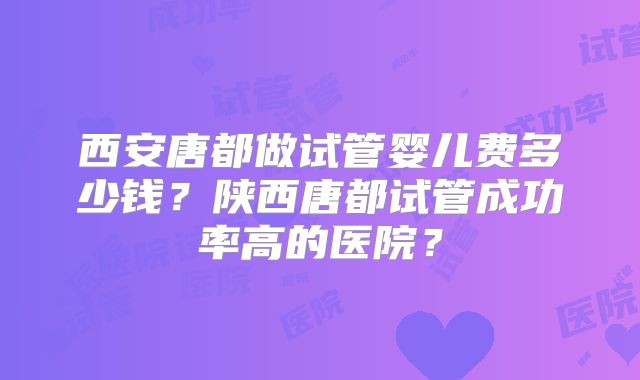 西安唐都做试管婴儿费多少钱?陕西唐都试管成功率高的医院?