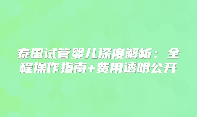 泰国试管婴儿深度解析:全程操作指南+费用透明公开