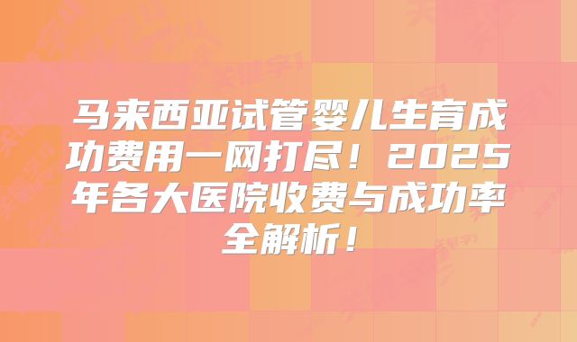 马来西亚试管婴儿生育成功费用一网打尽！2025年各大医院收费与成功率全解析！
