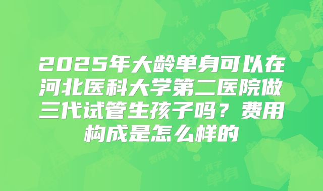 2025年大龄单身可以在河北医科大学第二医院做三代试管生孩子吗？费用构成是怎么样的