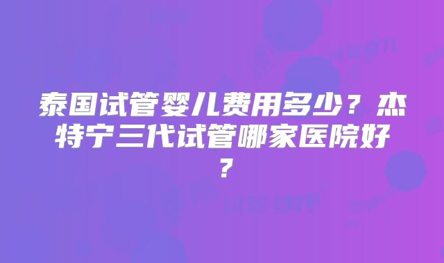 泰国试管婴儿费用多少？杰特宁三代试管哪家医院好？