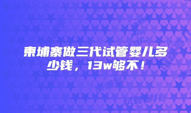 柬埔寨做三代试管婴儿多少钱,13w够不!