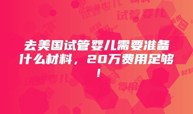 去美国试管婴儿需要准备什么材料,20万费用足够!
