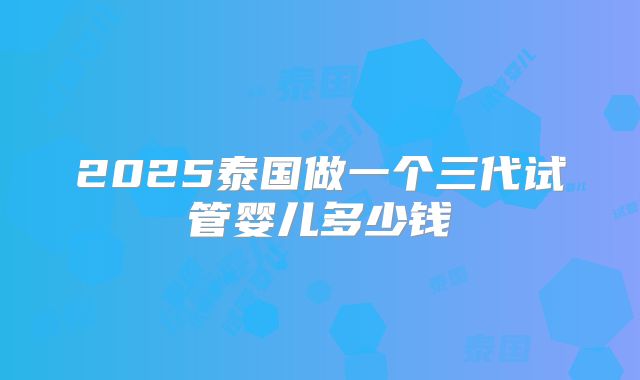 2025泰国做一个三代试管婴儿多少钱