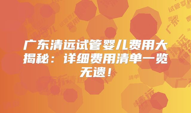 广东清远试管婴儿费用大揭秘：详细费用清单一览无遗！