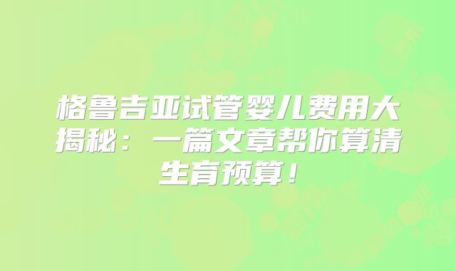 格鲁吉亚试管婴儿费用大揭秘：一篇文章帮你算清生育预算！