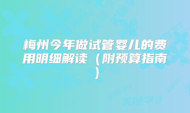 梅州今年做试管婴儿的费用明细解读(附预算指南)