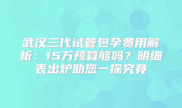 武汉三代试管包孕费用解析:15万预算够吗?明细表出炉助您一探究竟
