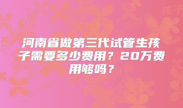 河南省做第三代试管生孩子需要多少费用？20万费用够吗？
