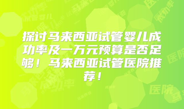探讨马来西亚试管婴儿成功率及一万元预算是否足够！马来西亚试管医院推荐！